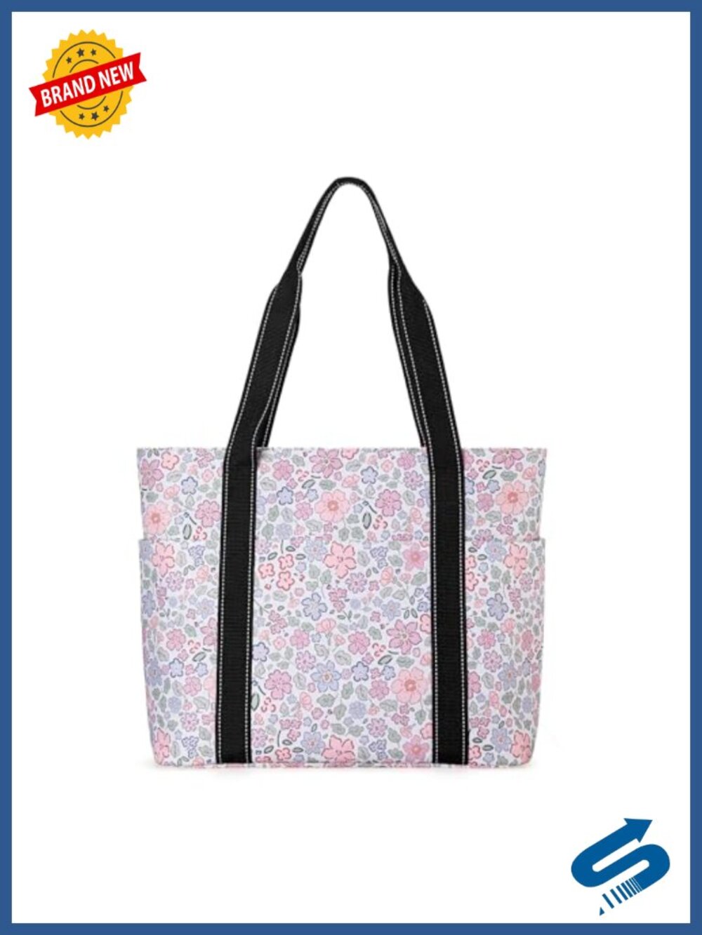 Nylon Tote Bag with Laptop Compartment, Cup Holder, 24L, Floral